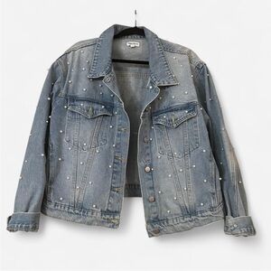 Superdown Blue Pearl Studded Jean Jacket